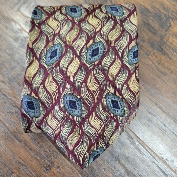 Boston Traders Mens Necktie 3.5 Inches Wide Multicolor Geometric Silk Designer - Picture 1 of 3